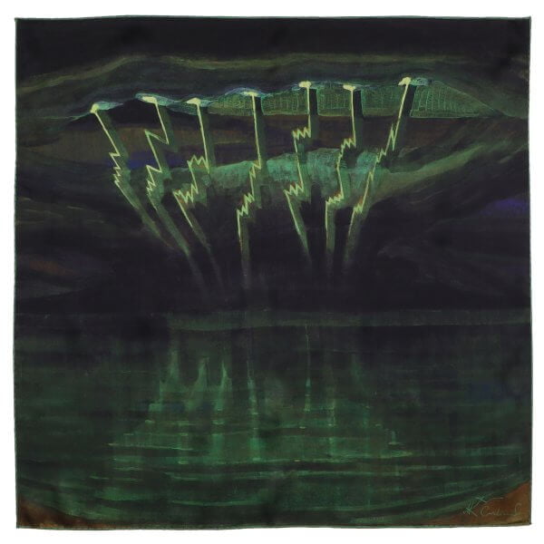 Šilkinė skarelė su M. K. Čiurlionio paveikslu Žaibai