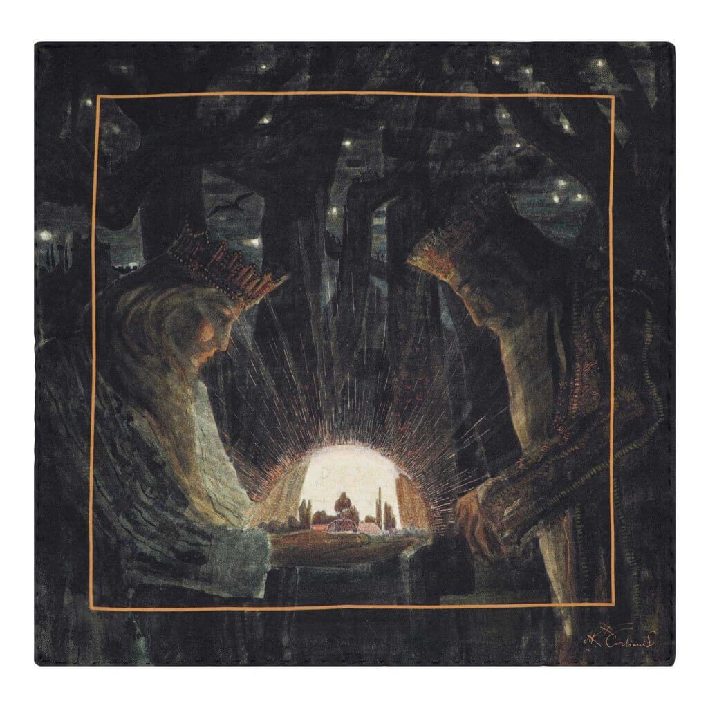 Natūralaus šilko fantazija su M. K. Čiurlionio paveikslu Karalių pasaka