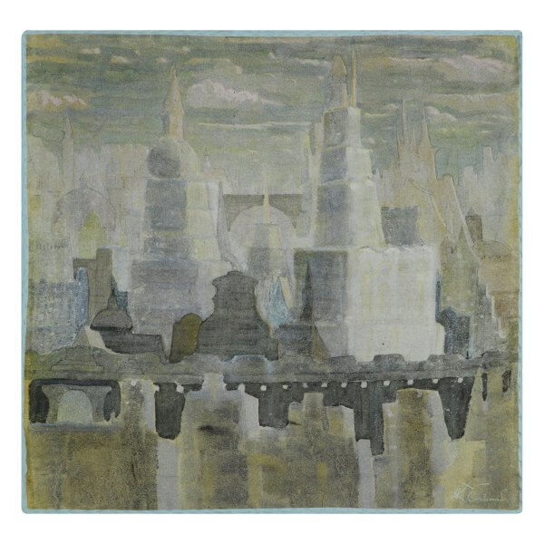 Natūralaus šilko fantazija su M. K. Čiurlionio paveikslu Miestas